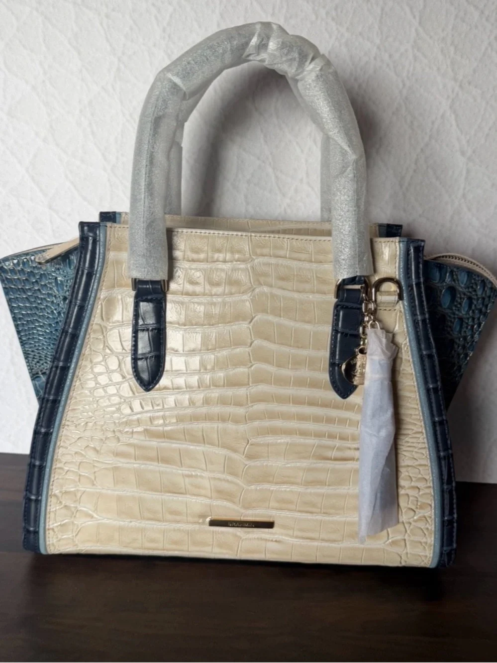 BRAHMIN PRISCILLA MINDFUL GREY ACOUSTIC SATCHEL WALLET NWT Bag Only HTF FIRM $